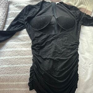 Oh Polly Black Sparkly Long Sleeve Dress